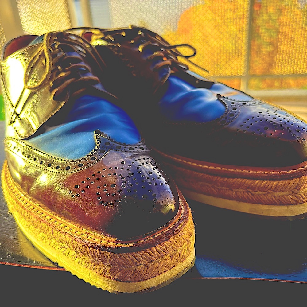 Prada Brown & Blue Leather Espadrille Platform Brogue